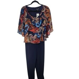 Connected Apparel Jumpsuit Womens 10P Navy Paisley New